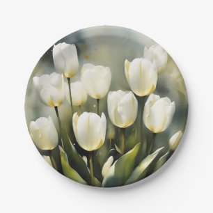 Eleganter Haufen von White Tulips in einem Serenen Pappteller