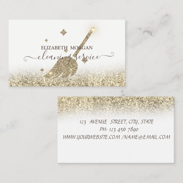 Eleganter Haushaltshilfe Reinigung Gold Glitzer Visitenkarte (Vorne/Hinten)