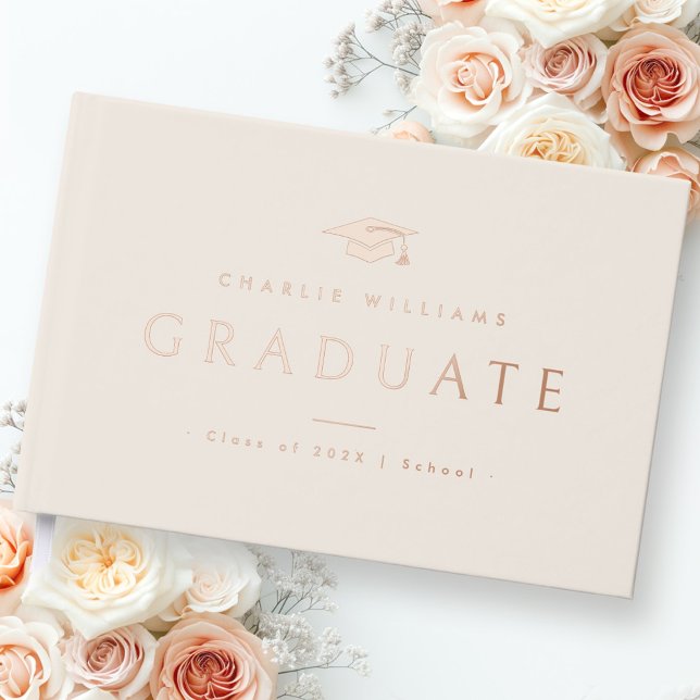 Eleganter hellbrauner Graduierungskappenname real Gästebuch (Elegant light tan brown graduation cap name real foil guest book)