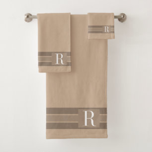 Eleganter, hellbrauner Streifen Banner hinzufügen Badhandtuch Set