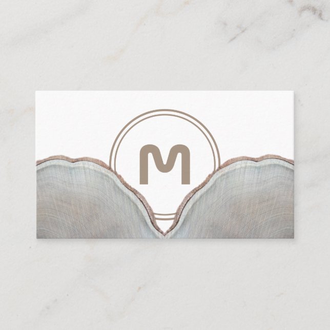 Eleganter, heller Holzschreiner in Monogramm Visitenkarte (Vorderseite)