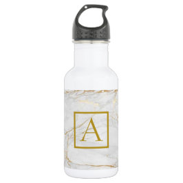 Eleganter hellgrauer goldgelber mit Monogramm Marm Edelstahlflasche