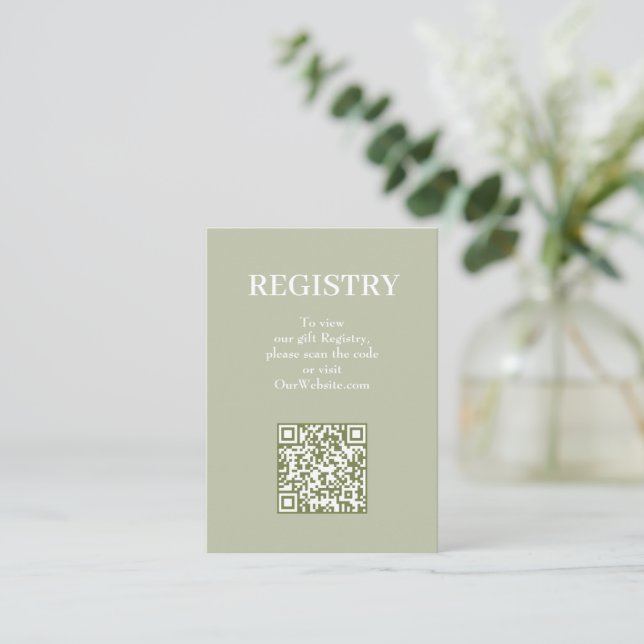 Eleganter Hellgrüner Hochzeitswunschliste QR-Code Begleitkarte (Stehend Vorderseite)