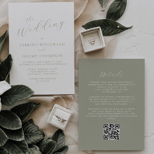 Eleganter hellgrüner Kalligrafie-QR-Code zur Hochz Einladung
