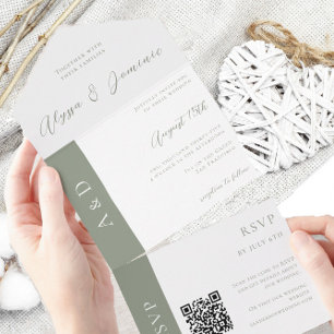Eleganter Hellgrüner QR-Code - Alles in Einem Hoch All In One Einladung
