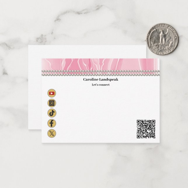 Eleganter, hellrosa Seide, Social Media & QR Code Mitteilungskarte (Vorderseite/Rückseite Beispiel)