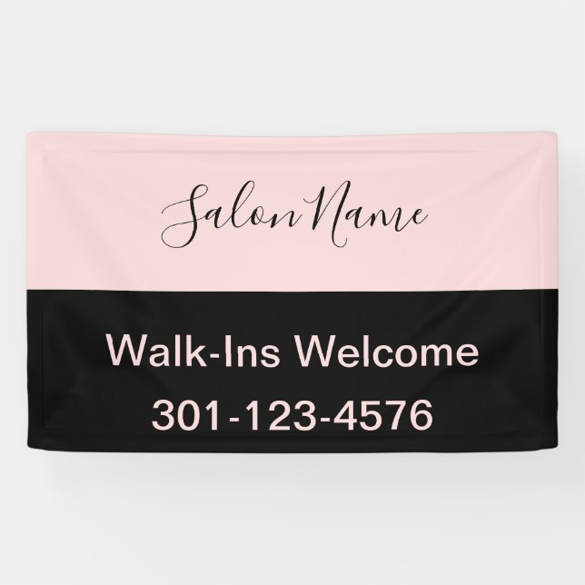 Eleganter, hellrosa und schwarz-Script-Salon Banner (Horizontal)