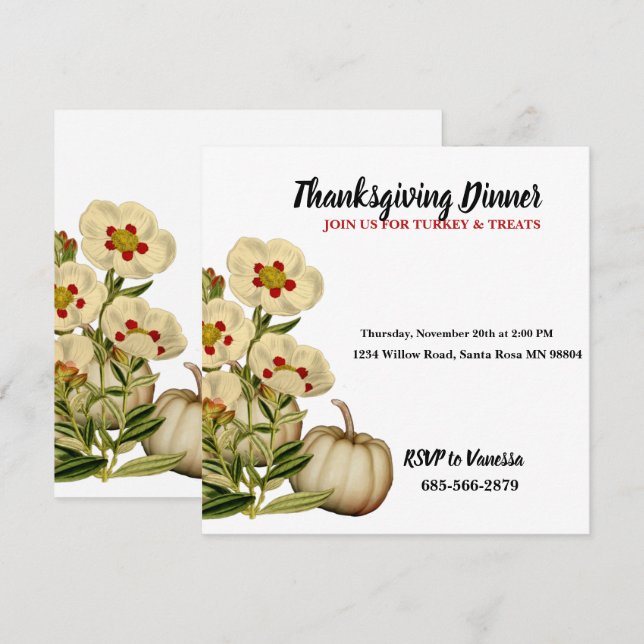 Eleganter Herbst-Blume fallen Pumpkin-Erntedank Einladung (Vorne/Hinten)