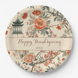 Eleganter Herbst-Chinoiserie Thanksgiving Pappteller