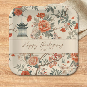 Eleganter Herbst-Chinoiserie Thanksgiving Pappteller