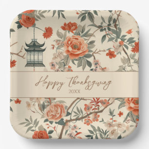 Eleganter Herbst-Chinoiserie Thanksgiving Pappteller