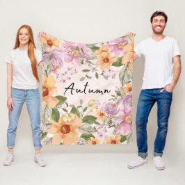 Eleganter Herbst Floral und Drehbuch Rosa Grün Fleecedecke