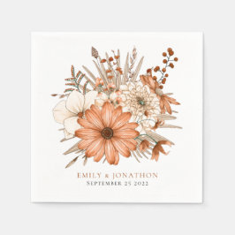 Eleganter Herbst-Florals-Namen Datum Hochzeit Serviette
