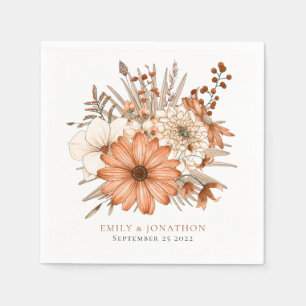 Eleganter Herbst-Florals-Namen Datum Hochzeit Serviette