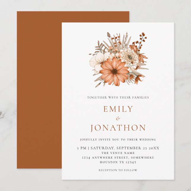 Eleganter Herbst Florals Wedding Einladung (Vorne/Hinten)