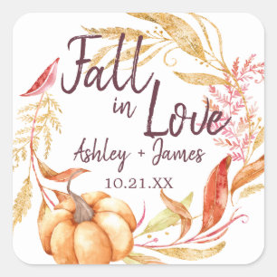Eleganter Herbst in Liebe Hochzeitsmonogramm Quadratischer Aufkleber