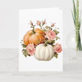 Eleganter Herbst-Kürbis und rosa florale Herbst-Gr Karte