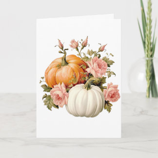 Eleganter Herbst-Kürbis und rosa florale Herbst-Gr Karte