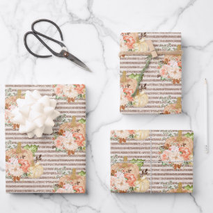 Eleganter Herbst Pumpkin Rose Gold Glitzer Geschenkpapier Set