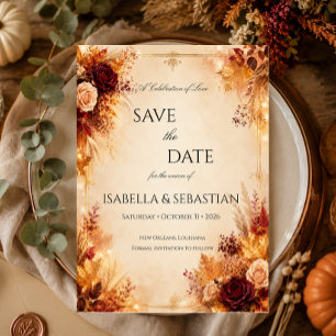 Eleganter Herbst Rustikale Boho-Hochzeit im Herbs Save The Date