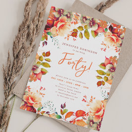 Eleganter Herbst Wasserfarben Floral 40 Geburtstag Einladung