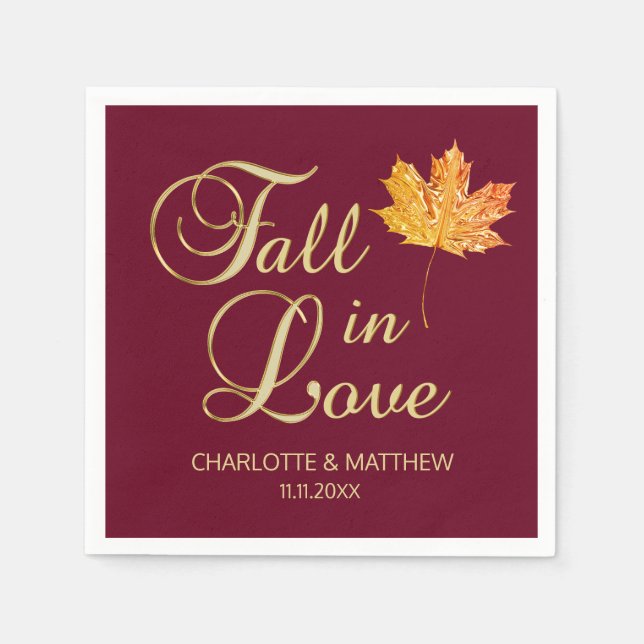 Eleganter Herbstfall in Liebe Burgund Hochzeit Serviette (Vorderseite)