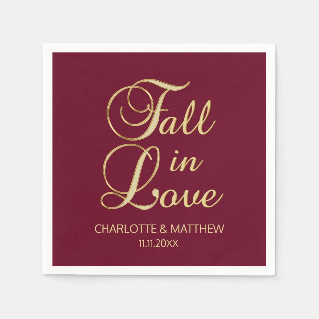 Eleganter Herbstfall in Liebe Burgund Hochzeit Serviette (Vorderseite)