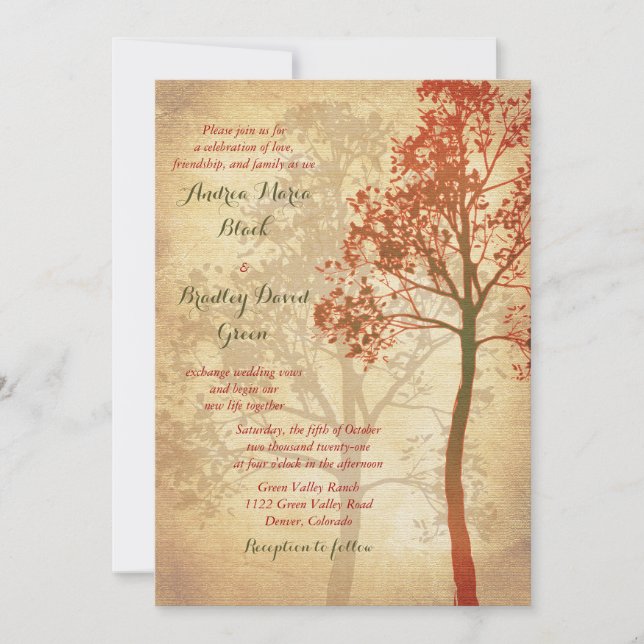 Eleganter Herbstfall Tree Einladung Hochzeit (Vorderseite)