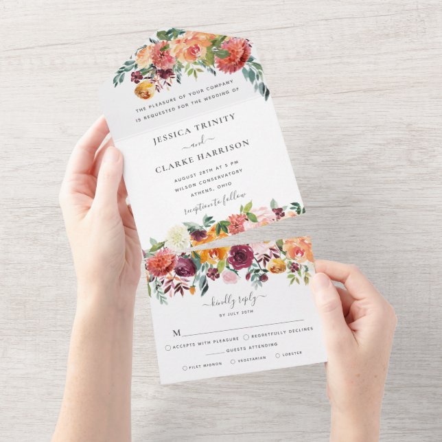 Eleganter Herbstfloral Alles in einer Hochzeit All In One Einladung (Abreißen)