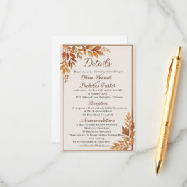 Eleganter Herbstlaub & Kupferskript Rustikaler Her Begleitkarte