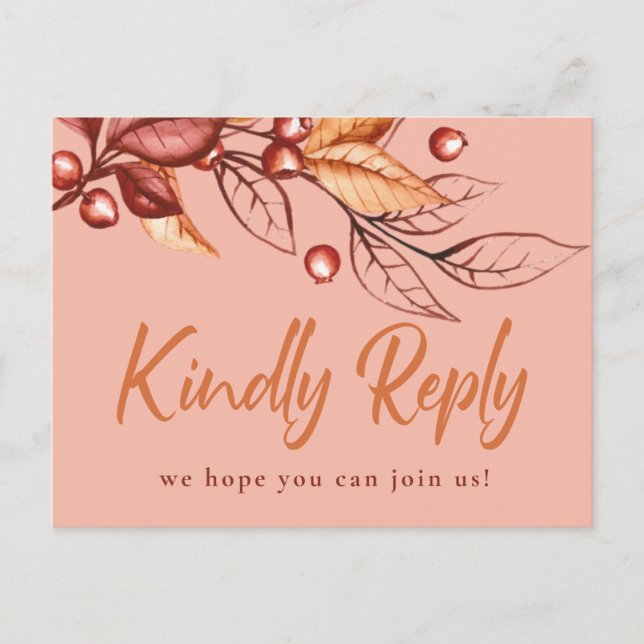 Eleganter Herbstton Terracotta Wedding RSVP Postkarte (Vorderseite)