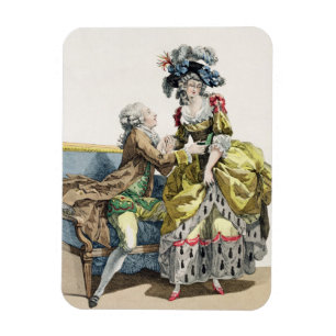 Eleganter Herr, der zu einer Dame in einem 'Margue Magnet
