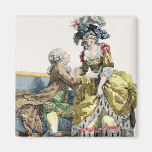 Eleganter Herr, der zu einer Dame in einem 'Margue Magnet
