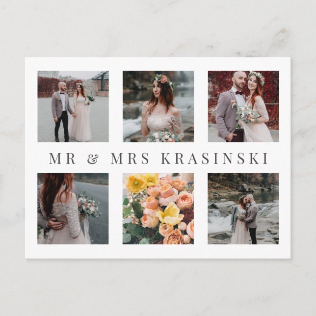Eleganter Herr u. Frau Foto Collage Wedding Thank Ankündigungspostkarte (Vorderseite)