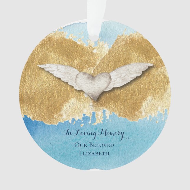 Eleganter Herzangel Wings Love Memory Sake Ornament (Vorderseite)