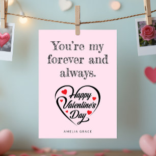 Eleganter Herztypografie Soft Pink Valentinstag Feiertagskarte
