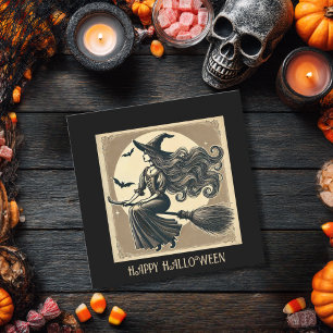 Eleganter Hexenbesen Vintage Halloween Schwarz Maß Karte