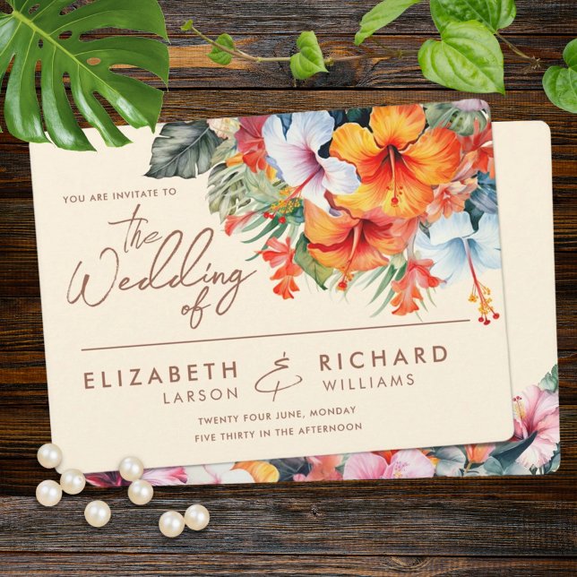 Eleganter Hibiskus Blume Tropical Floral Wedding Einladung (Von Creator hochgeladen)