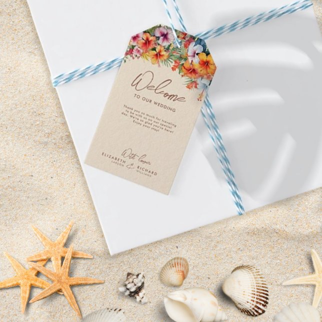 Eleganter Hibiskus Blume Tropical Floral Wedding Geschenkanhänger (Von Creator hochgeladen)