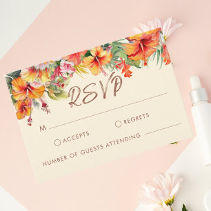 Eleganter Hibiskus Blume Tropical Floral Wedding RSVP Karte