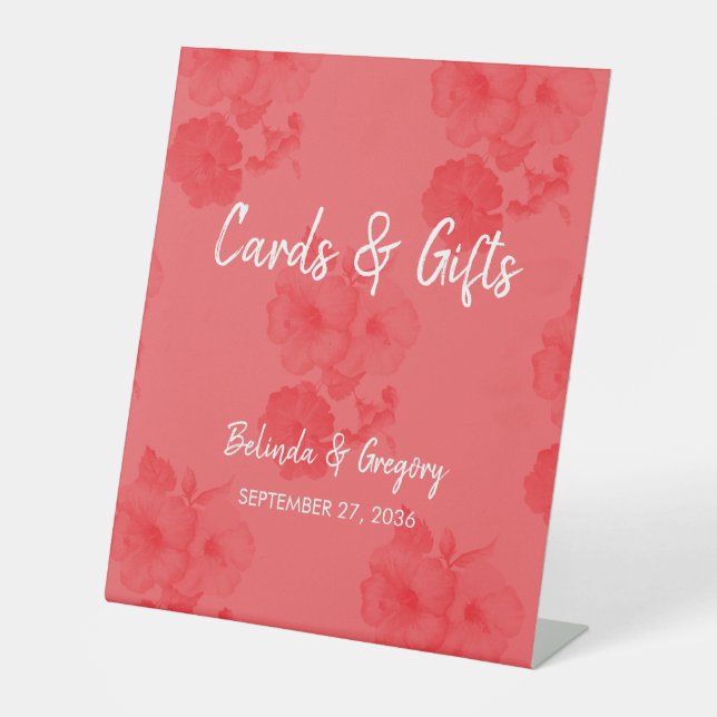 Eleganter Hibiskus Hochzeitskarten und Geschenke Sockelschild (Vorderseite)