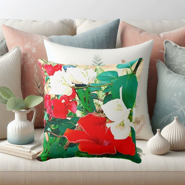 Eleganter Hibiskus Watercolor Artwork Kissen (Elegant Red Hibiscus Tropical Flower Watercolor Throw Pillow)