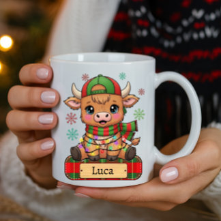 Eleganter Highland Cow Personalisiert Name Weihnac Kaffeetasse