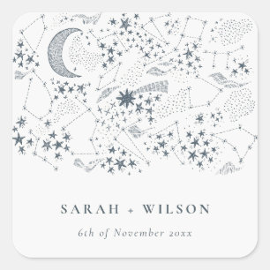 Eleganter Himmel Navy Sternennacht Mond Hochzeit Quadratischer Aufkleber