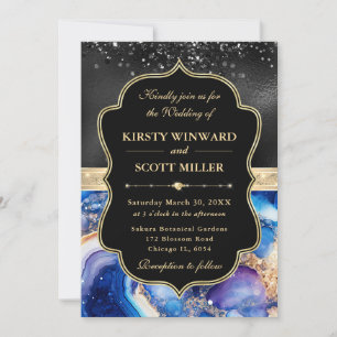 Eleganter Himmelagath Schwarze Glitter Hochzeit Einladung
