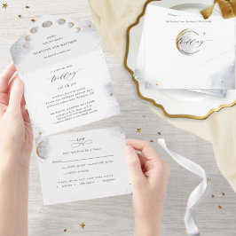 Eleganter Himmelsmond und Sterne Hochzeit All In One Einladung