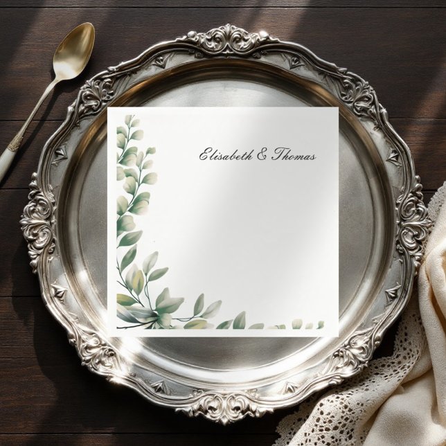 Eleganter Hintergrund Eukalyptus Blätter Hochzeit Serviette (Von Creator hochgeladen)