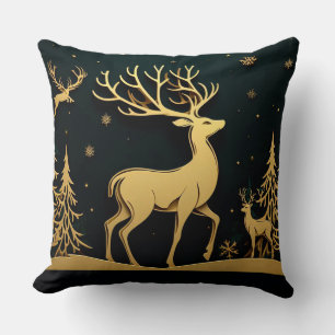 Eleganter Hirsch – Goldene Wald-Silhouette Kissen