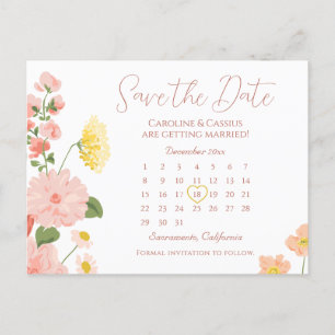 Eleganter Hochzeitkalender der Blume Save the Date Ankündigungspostkarte