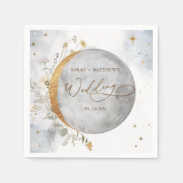 Eleganter Hochzeitlicher Himmelsmond und Sterne Na Serviette